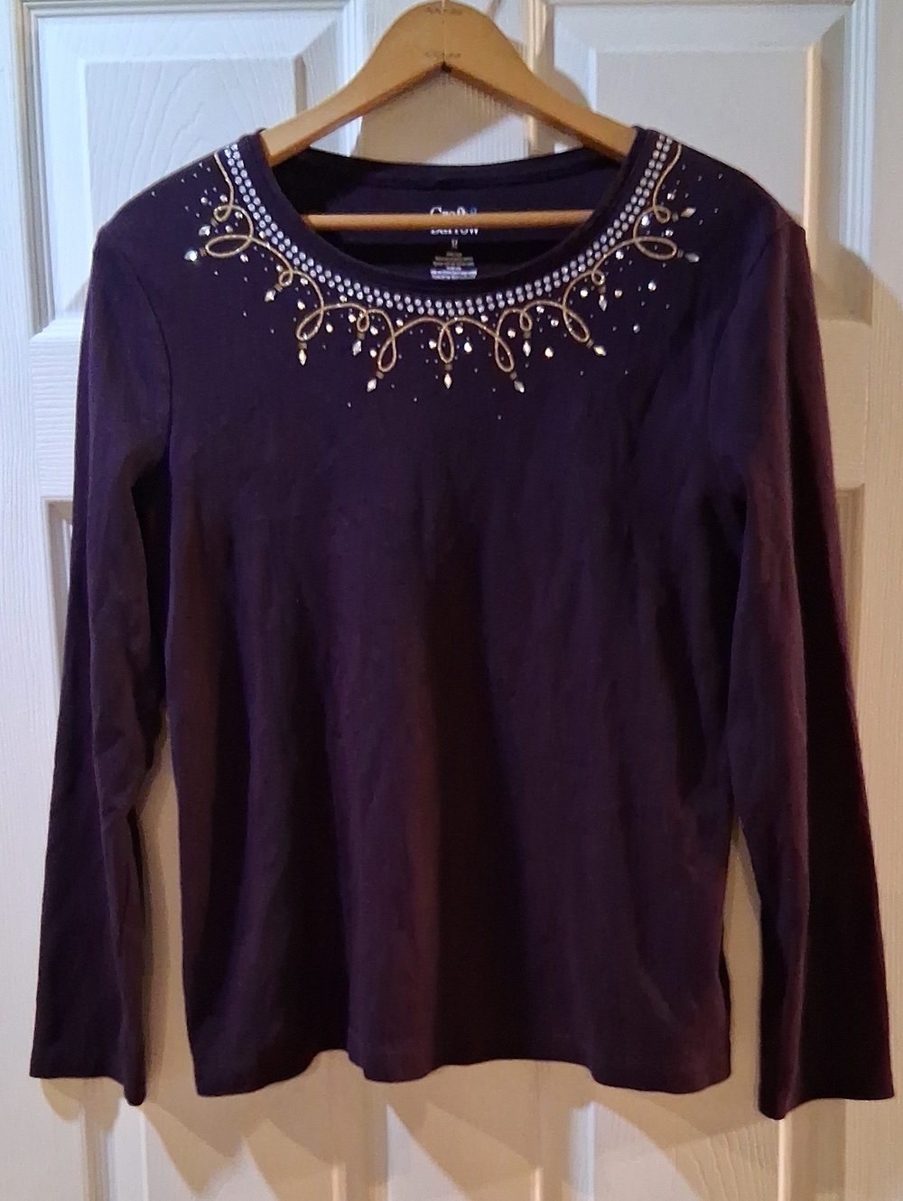 croft & barrow Purple Long-Sleeve Embellished Crewneck Top